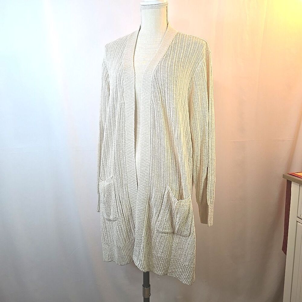 Pinque Open Long Cardigan Sweater Women's Plus Size 2X Beige Pockets Long Sleeve